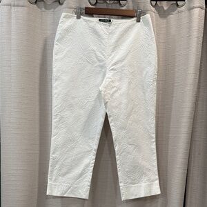 Lauren Ralph Lauren 100% Cotton high Waist White Leaf Textured Crop Pant Size 10